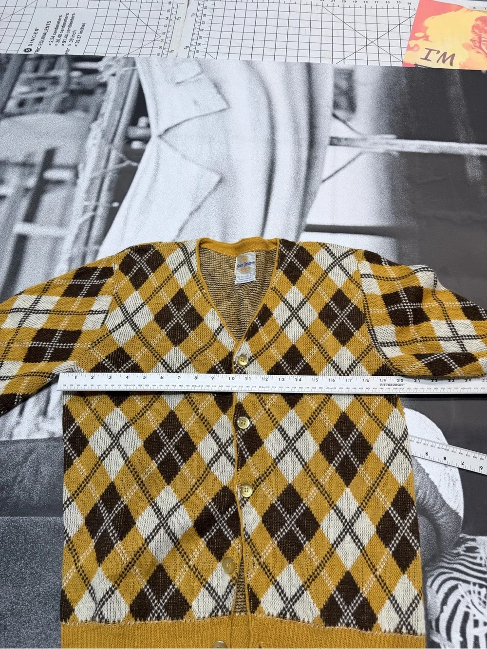 Bruce Cameron VNTG Mid Century MOD made in USA sz Medium Argyle Cardigan A5